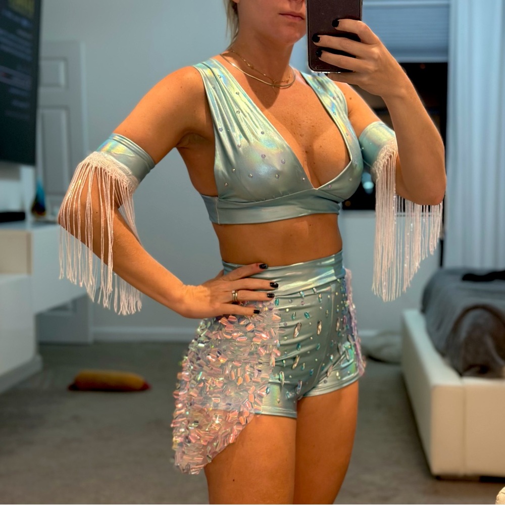 Ice queen Rave festival Outfit / Costume blue iridescent Unique piece /edc